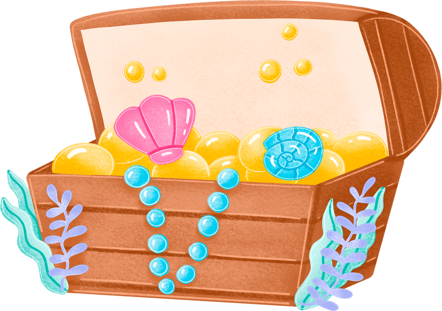 Hand Drawn Underwater Treasure Chest 